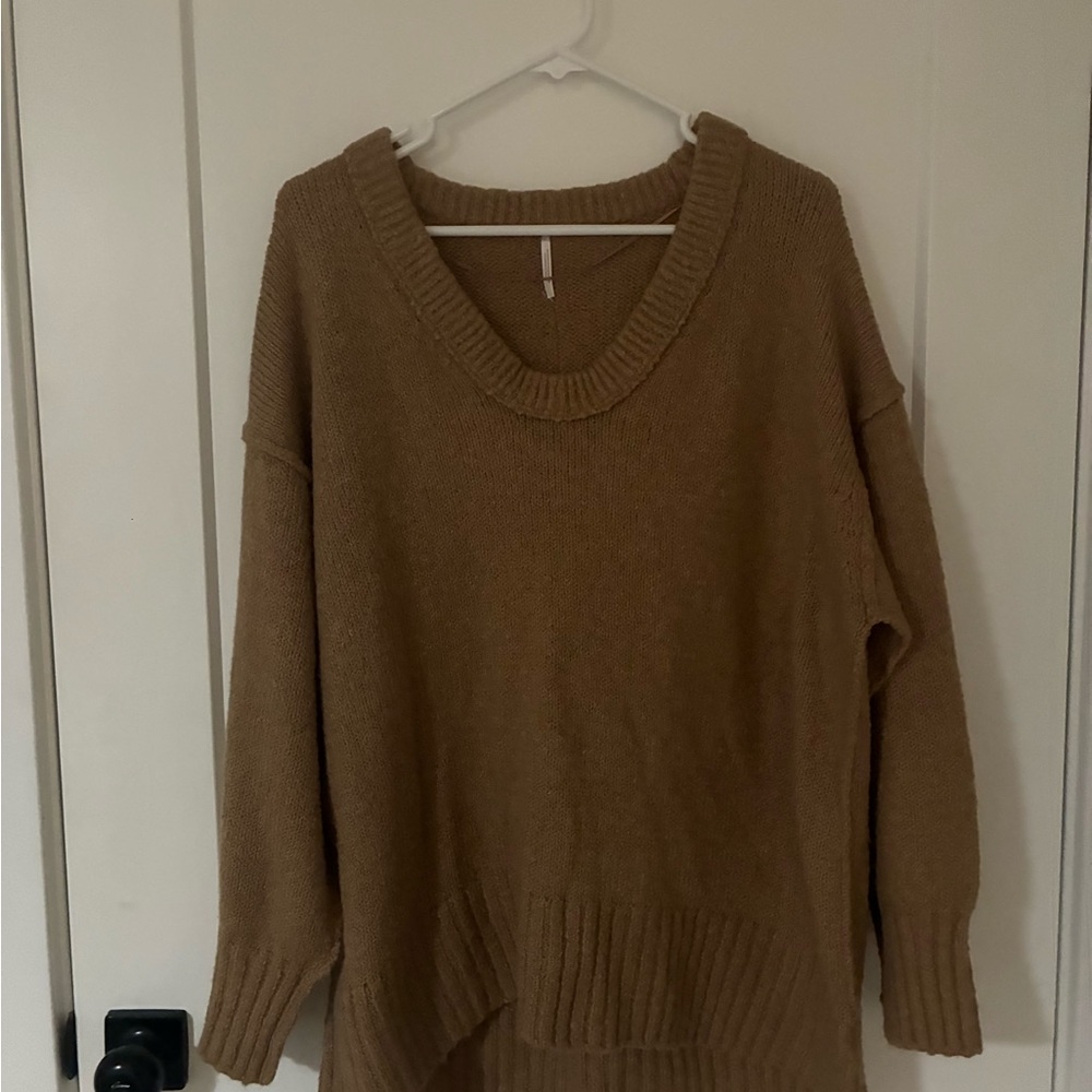 Free People Tan V-Neck Sweater